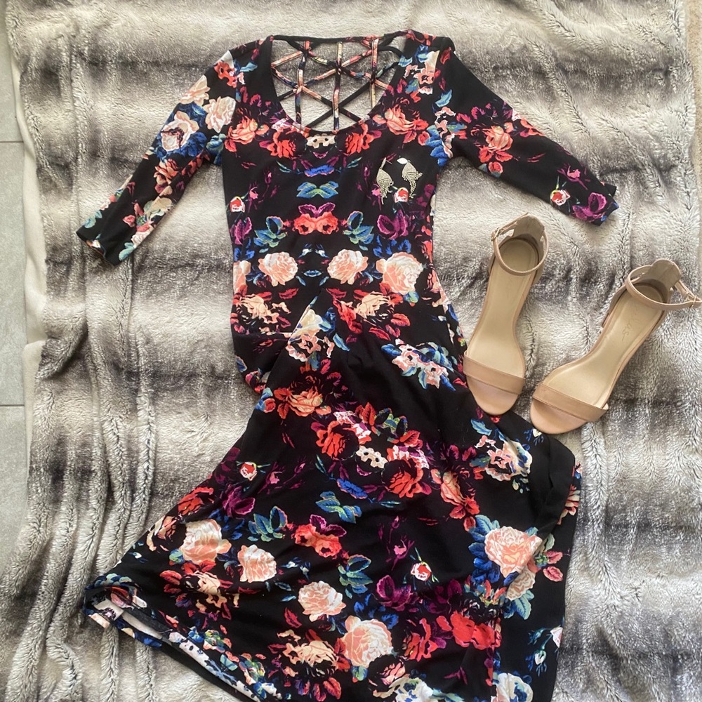 Moody Floral Maxi Dress with Geometric Cutout🖤🌺